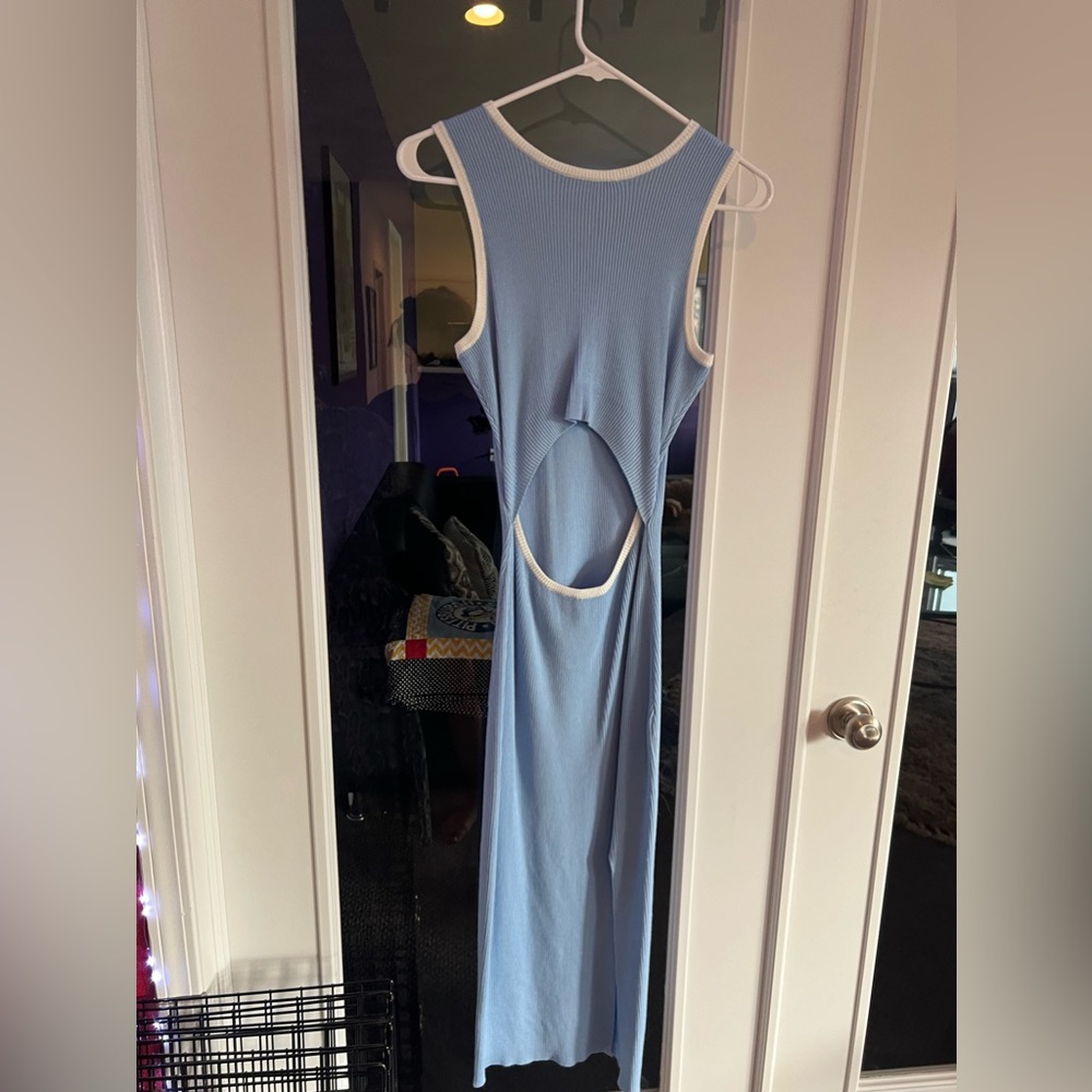 Women's Cutout Crew Neck Sleeveless Tank Slit Ribbed Bodycon Midi Dresses